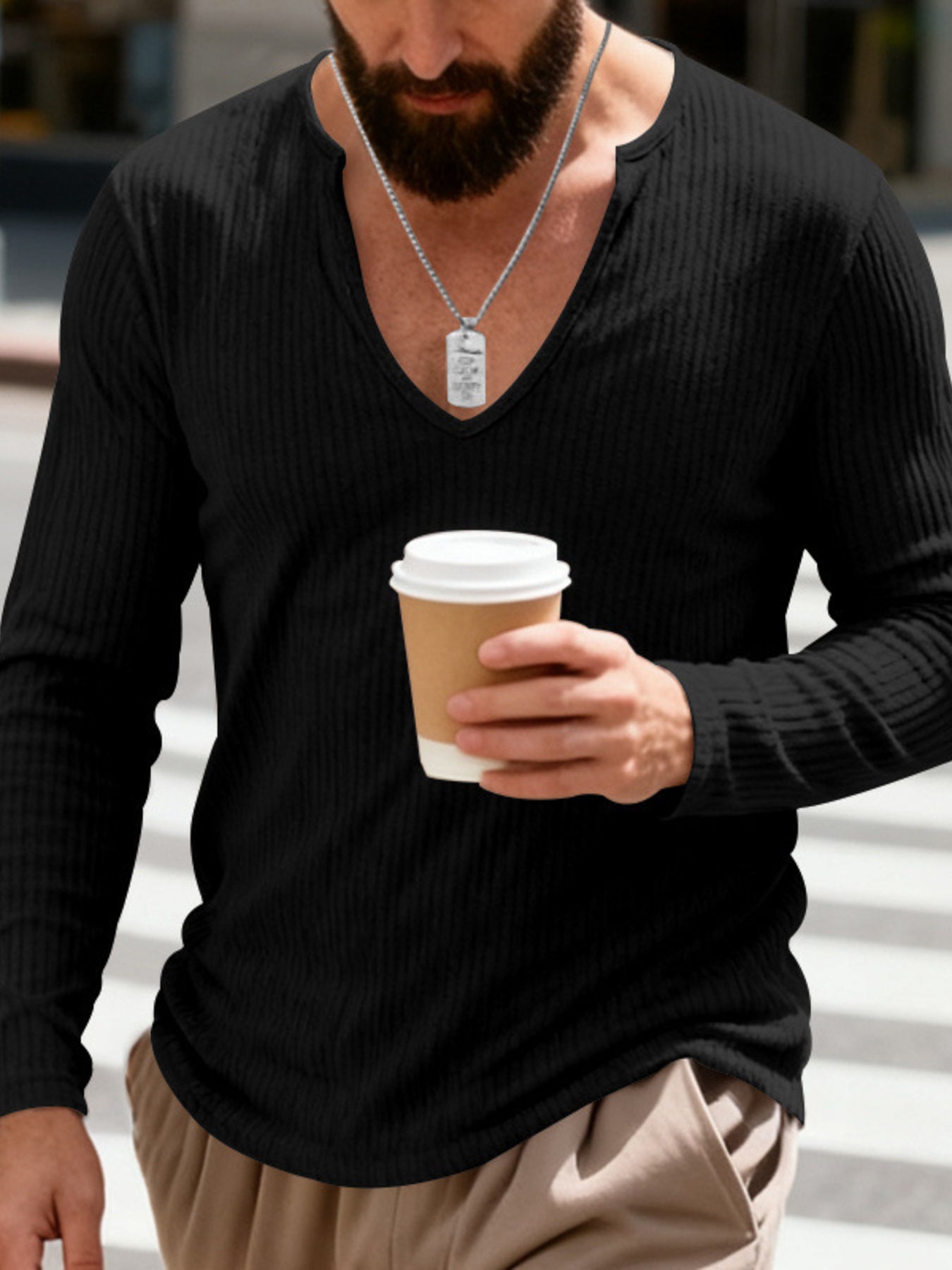 Men's Full Size Casual Ribbed Long Sleeve T-Shirt Plus Size