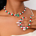 2 Piece Christmas Beaded Necklace with Holiday Charms