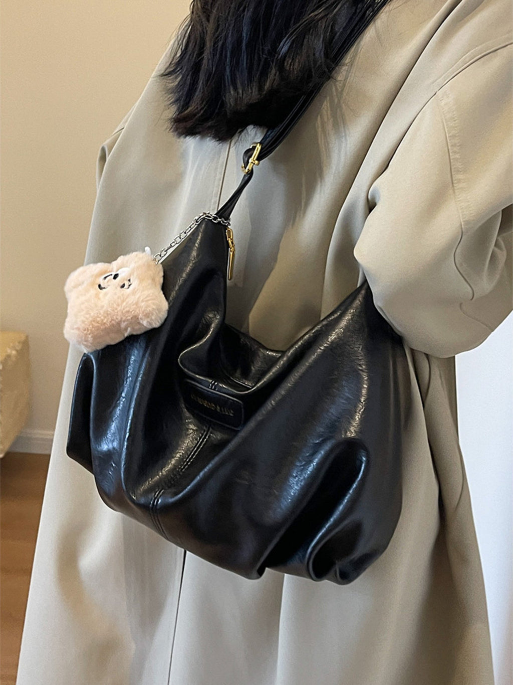 PU Leather Crossbody Bag with Plush Charm