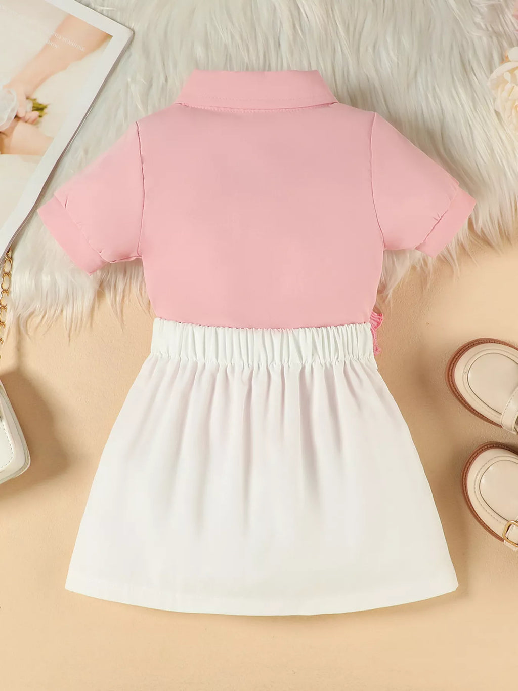 Children's Flower Decor Shirt & Pleated Skirt Set
