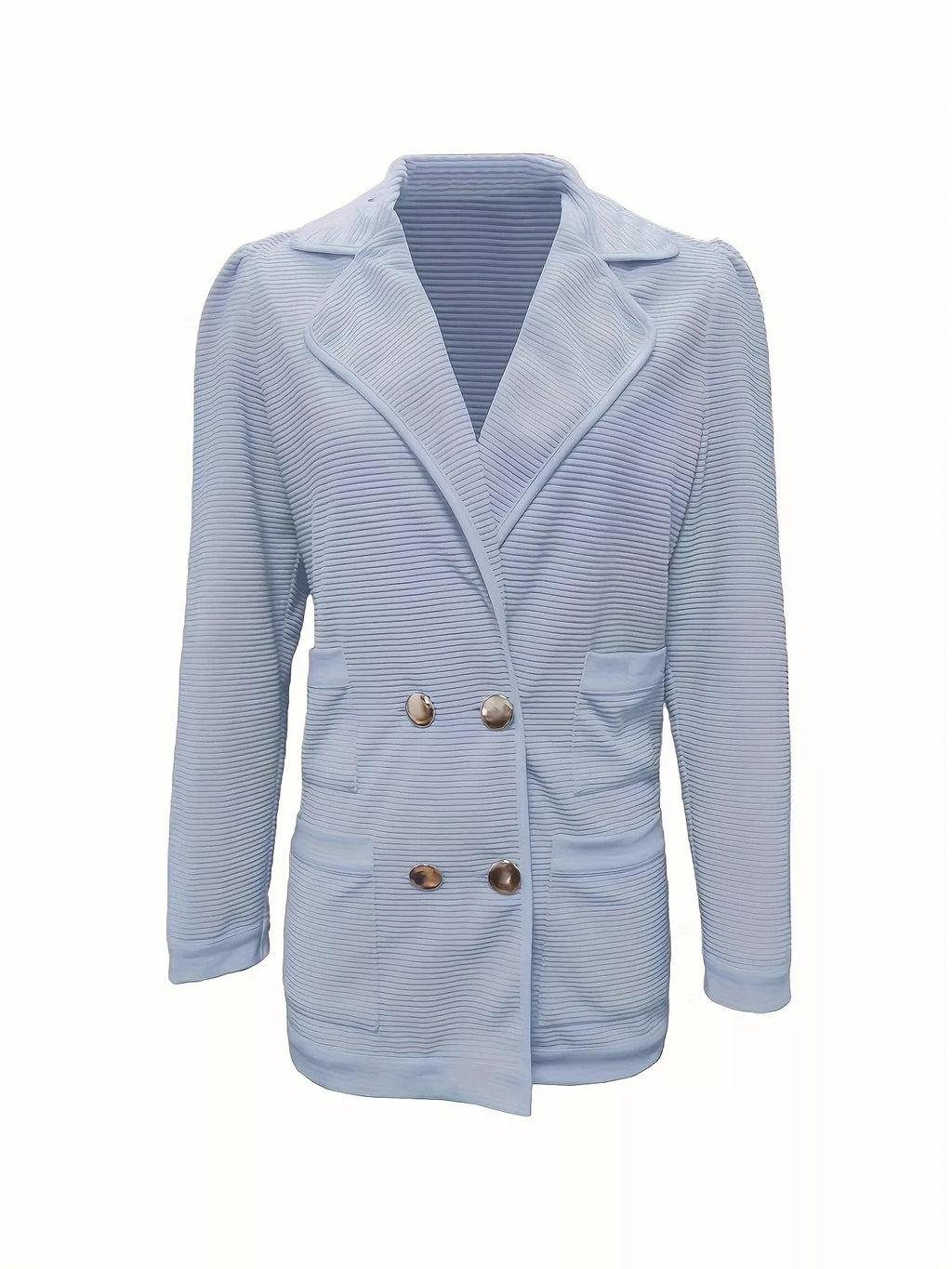 Texture Knit Double-Breasted Blazer