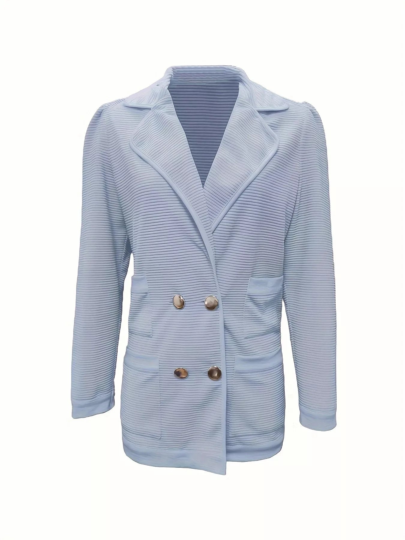 Texture Knit Double-Breasted Blazer