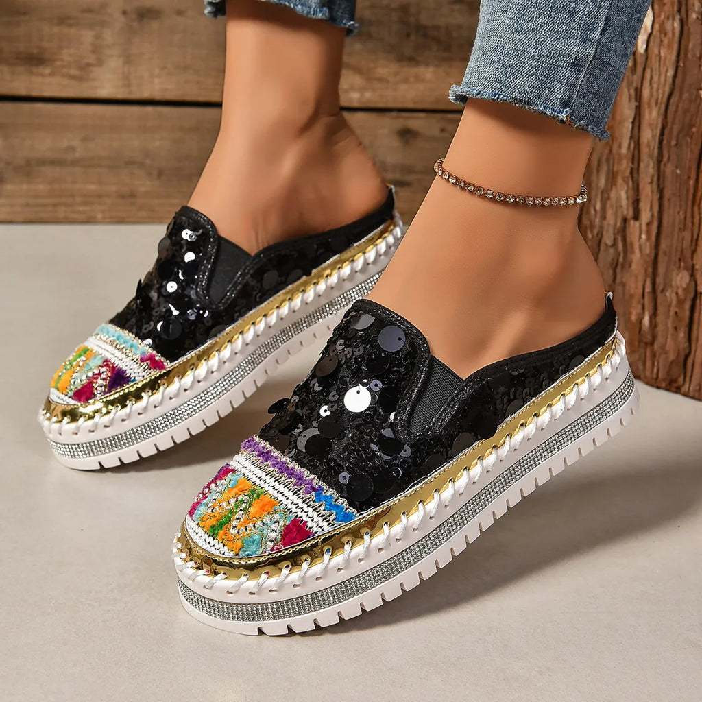 Sequin Round Toe Platform Loafers