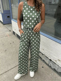 Polka Dot Sleeveless Top and Wide Leg Pants Set
