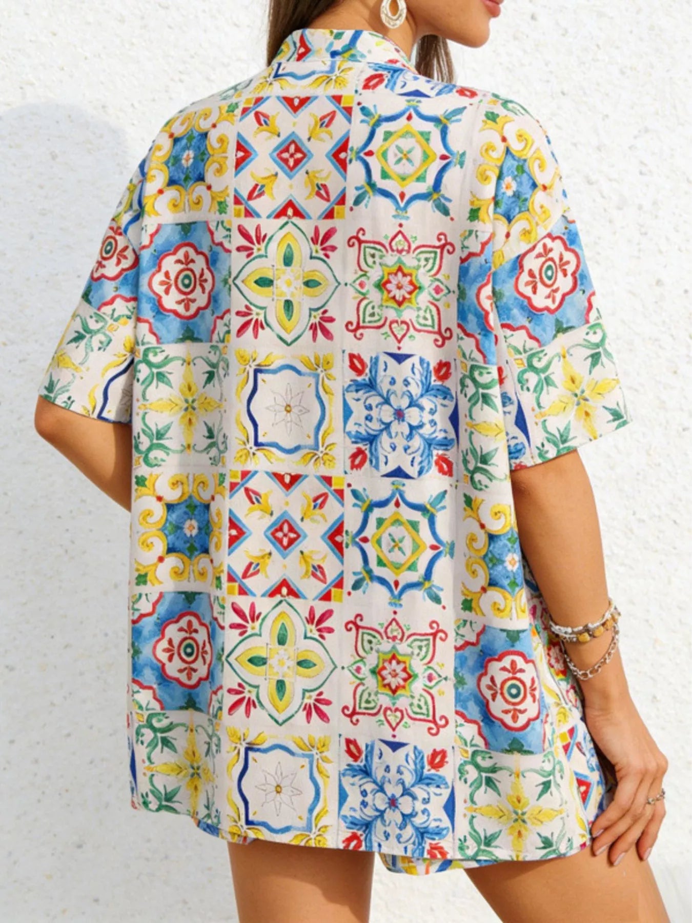 Printed Button Up Shirt and Shorts Set