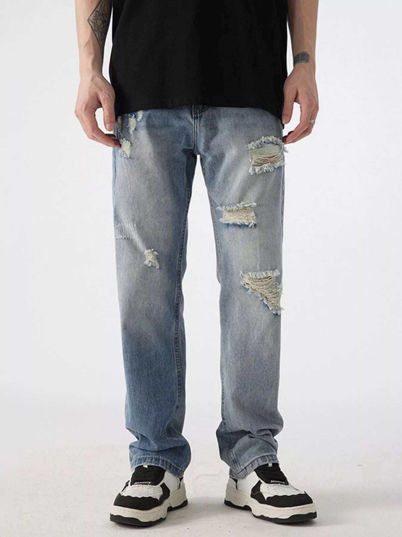 Men's Distressed Wide Leg Jeans