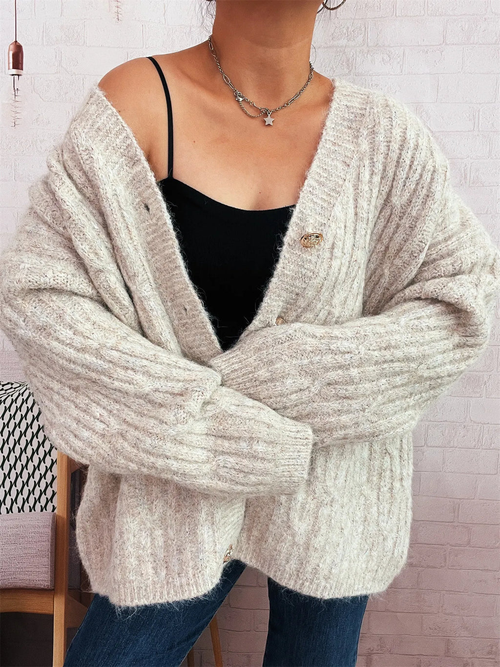 Cable Knit Button-Up Cardigan