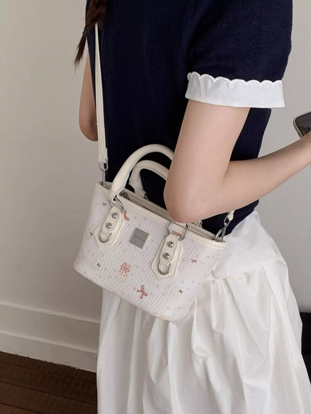 Plush Charm Patterned Crossbody Bag