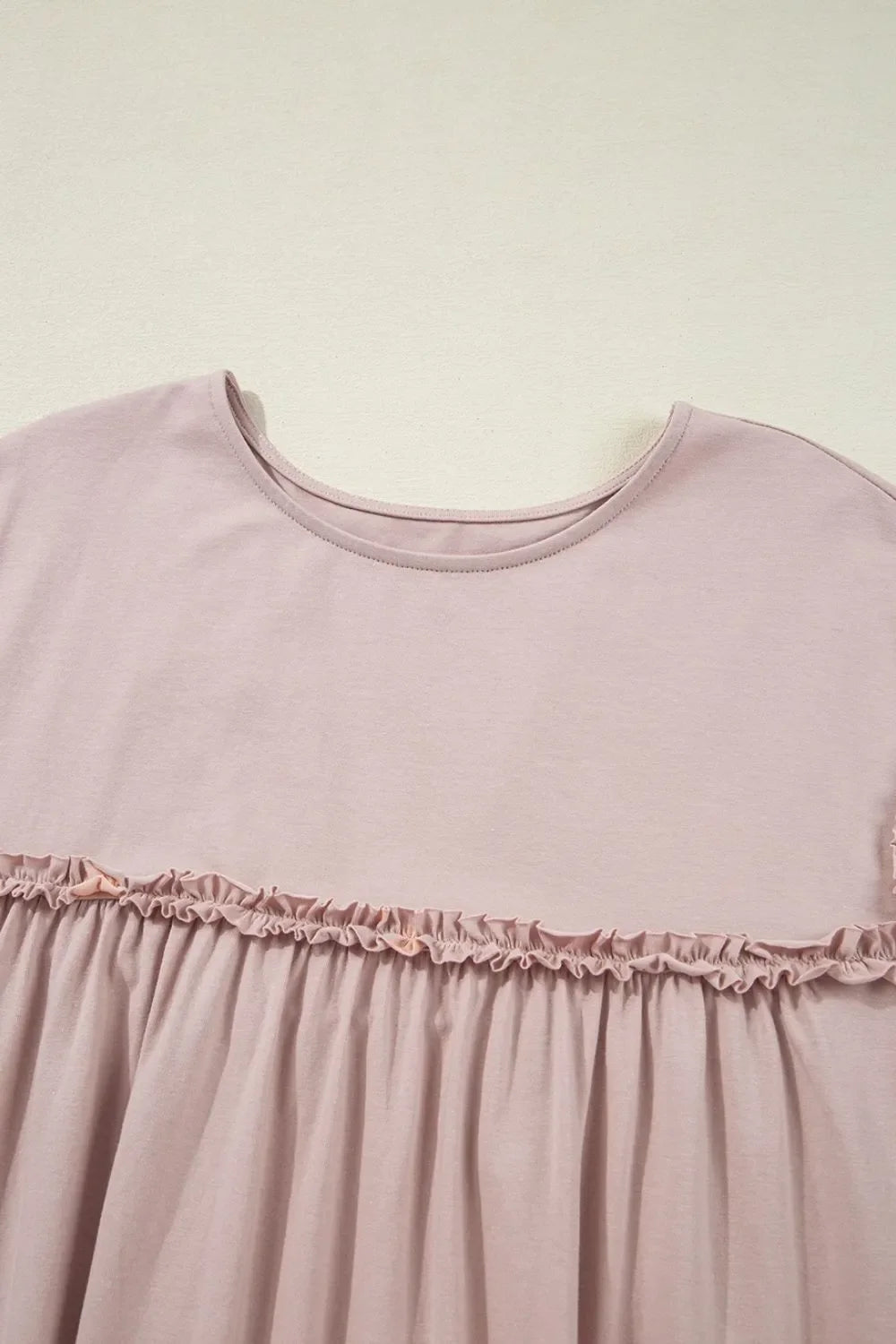 Frilled Trim Crew Neck Cap Sleeve Loose Fit Mini Dress