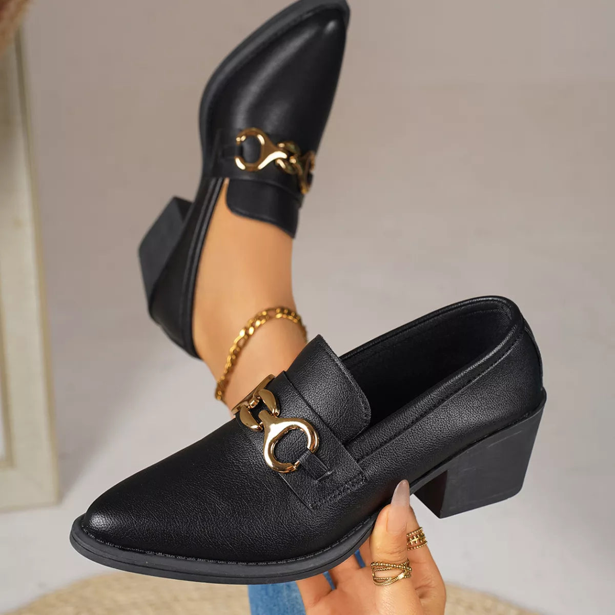 Point Toe Block Heels Loafers