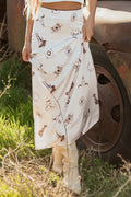 Western Print Satin Long Skirt