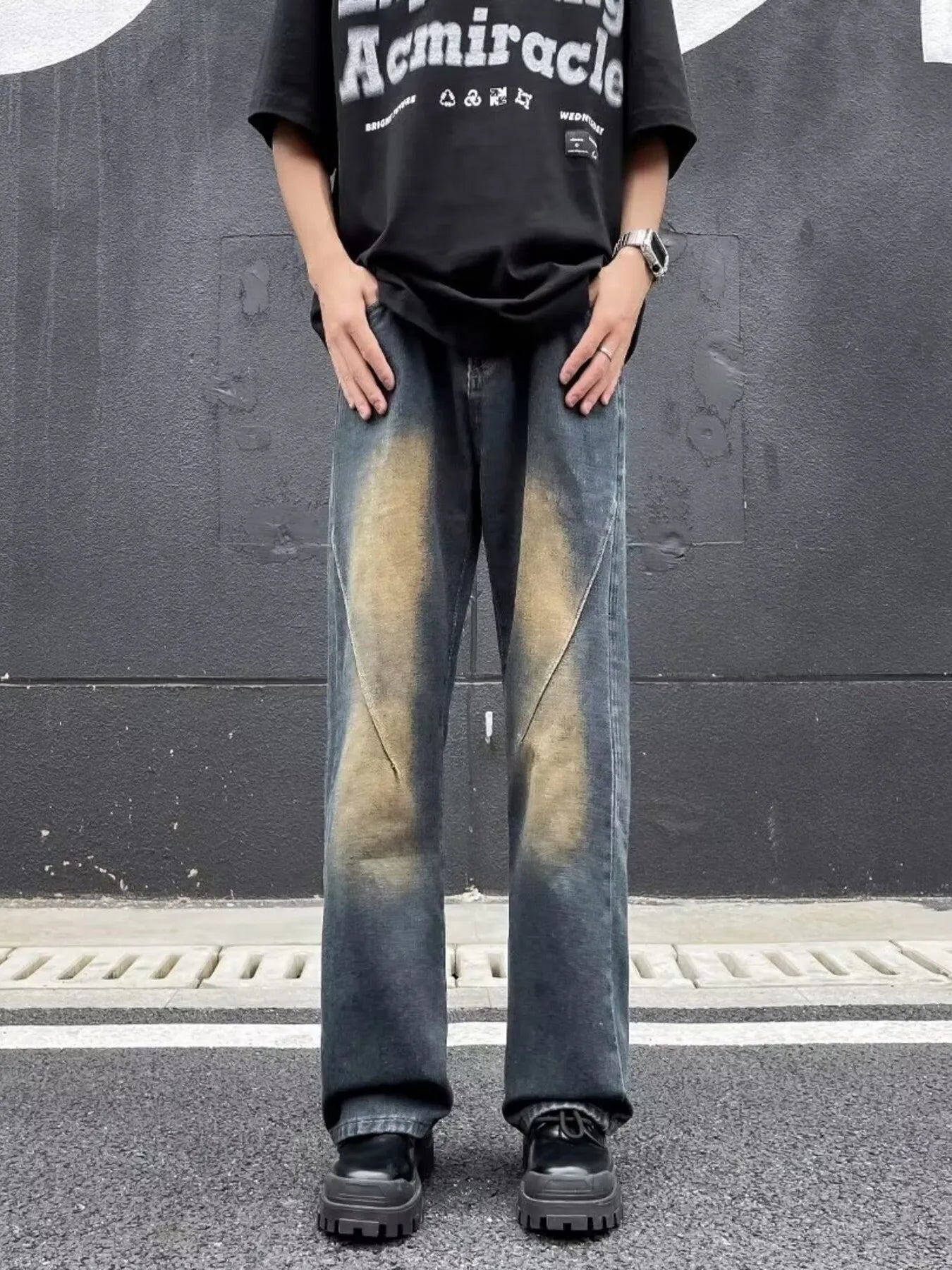 Men's Plus Size Wash Straight Leg Jeans