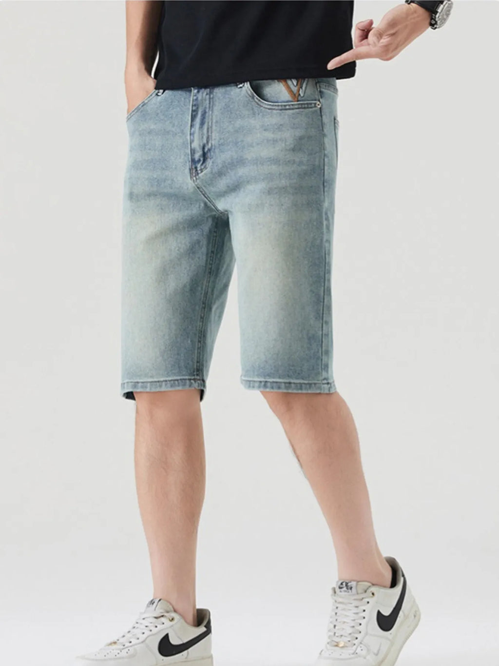 Men's Pocketed Wash Casual Denim Shorts