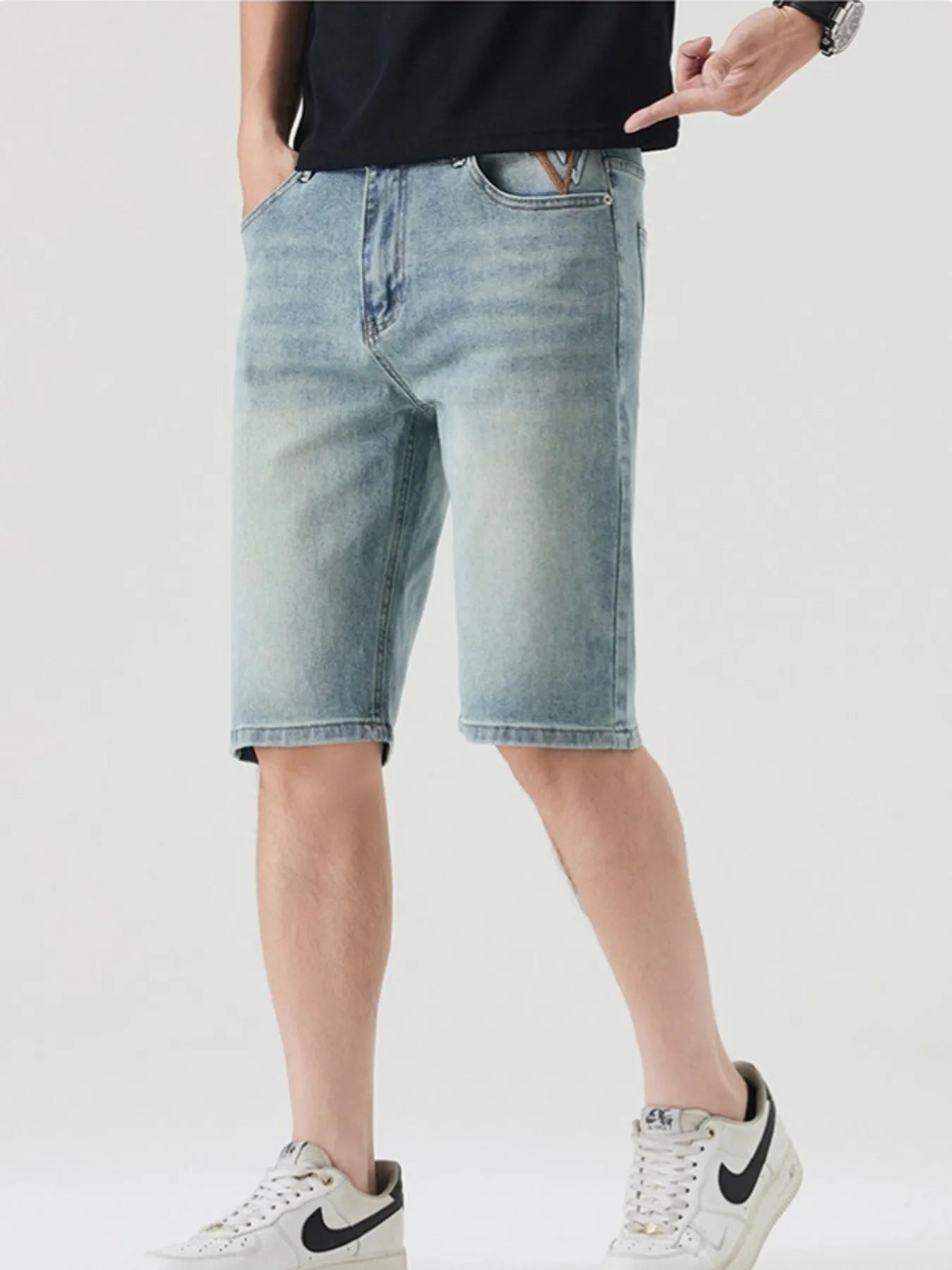 Men's Pocketed Wash Casual Denim Shorts