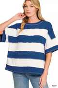 Zenana French Terry Striped Exposed Seam Top