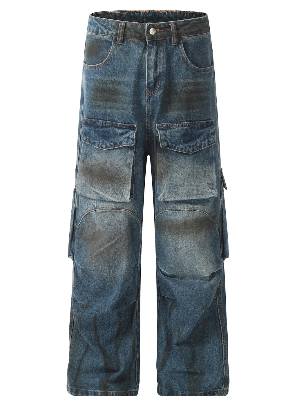 Men's Vintage Faded Multi-Pocket Cargo Jeans