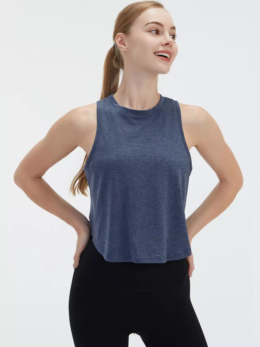 Cutout Back Round Neck Active Tank