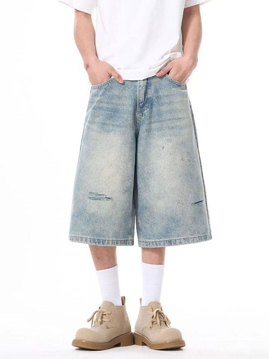 Men's Plus Size Distressed Washed Demin Shorts