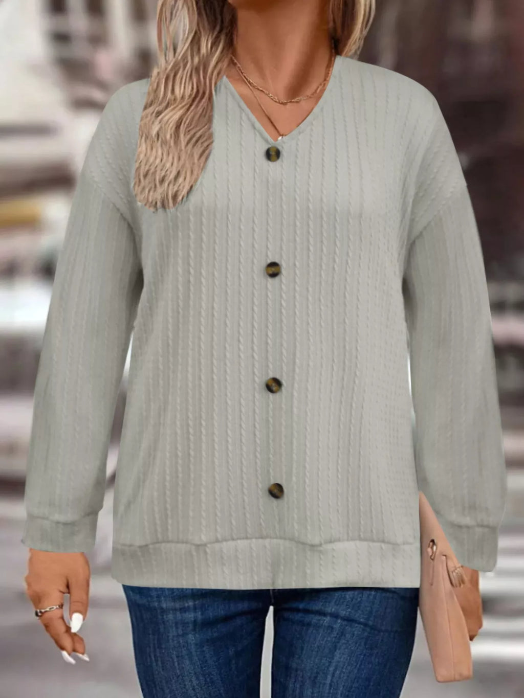 Plus Size V-Neck Dropped Shoulder Blouse
