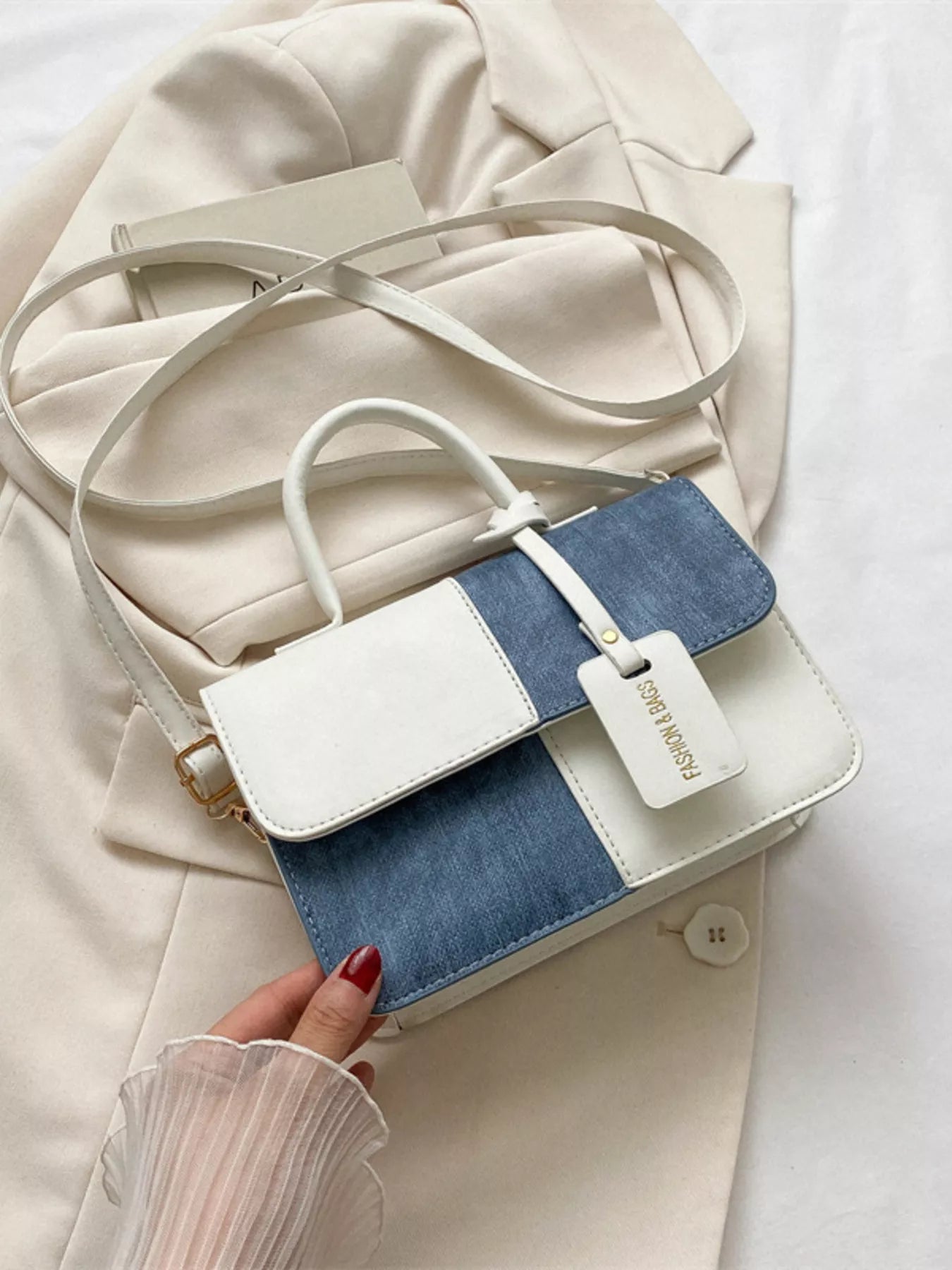 Two-Tone PU Leather Crossbody Bag