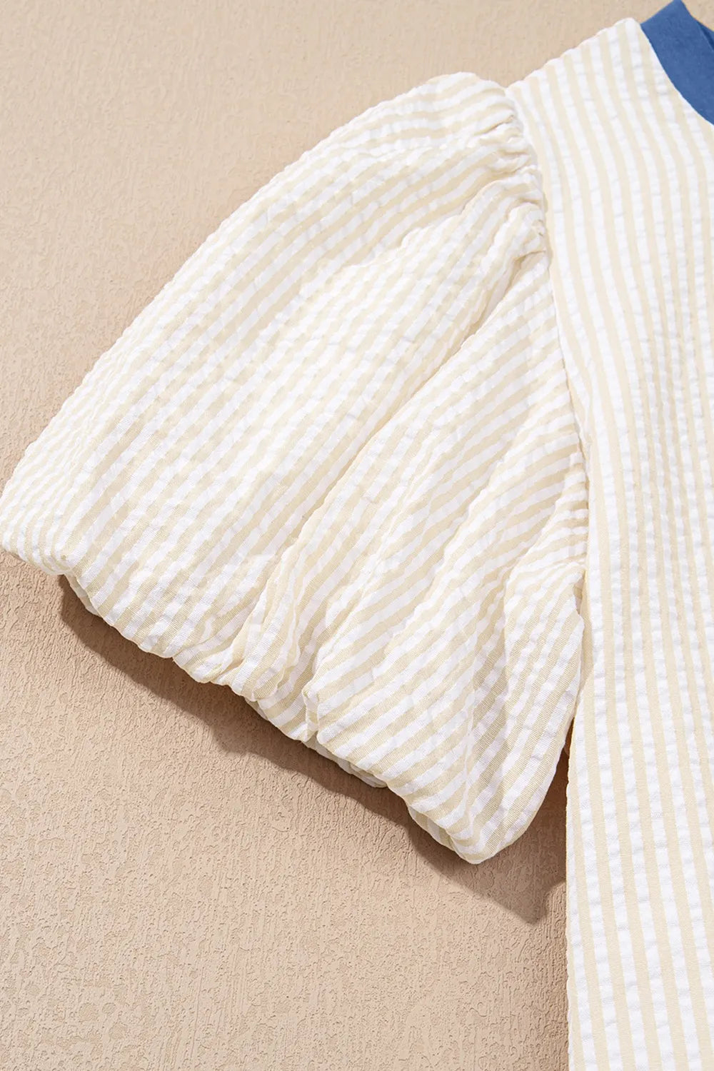 Stripe Seersucker Contrast Round Neck Puff Sleeve T Shirt Dress