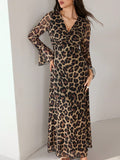 Leopard Print Flare Sleeve Maxi Dress