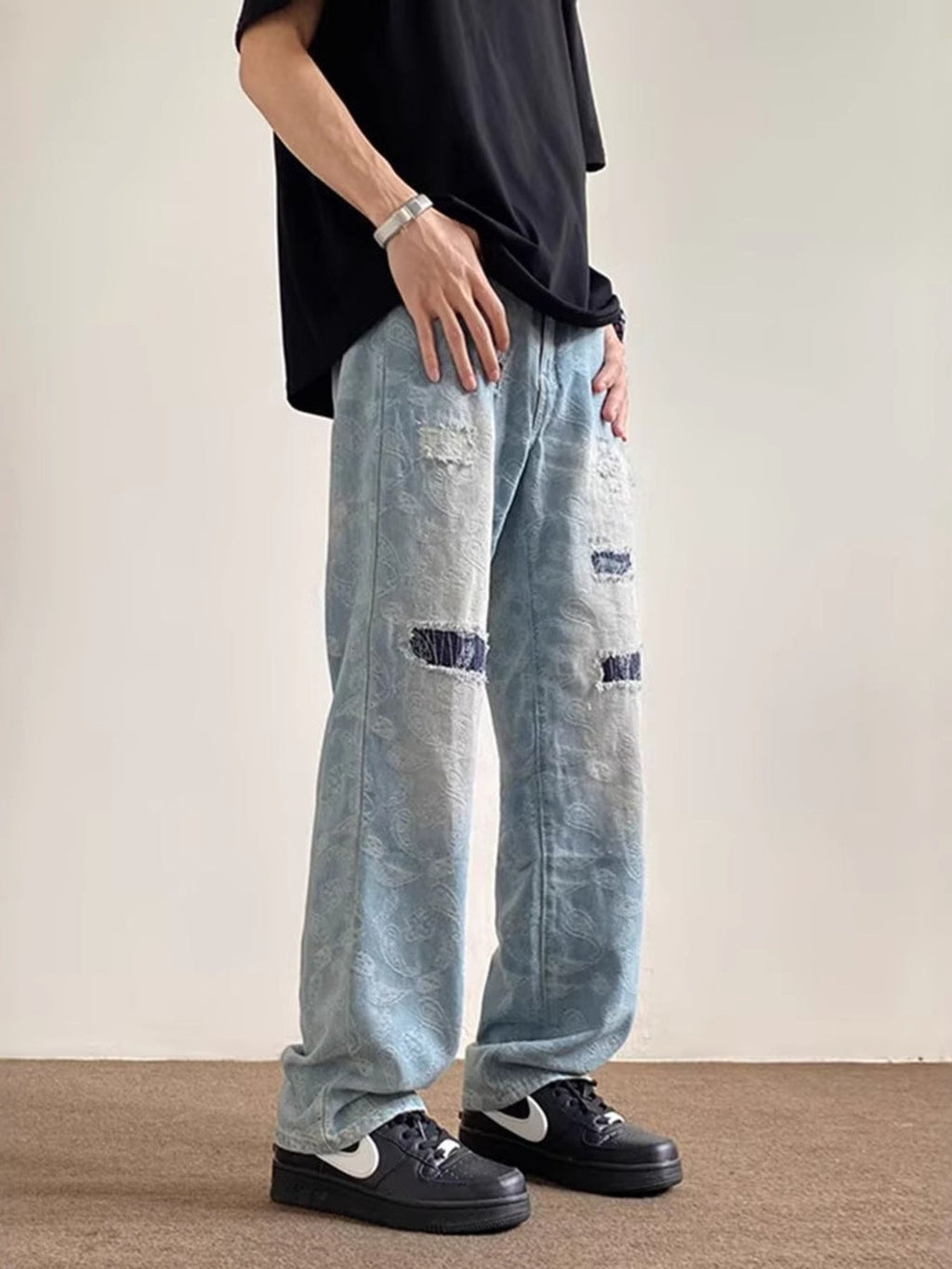 Men's Full Size Distressed Wide Leg Jeans Plus Size
