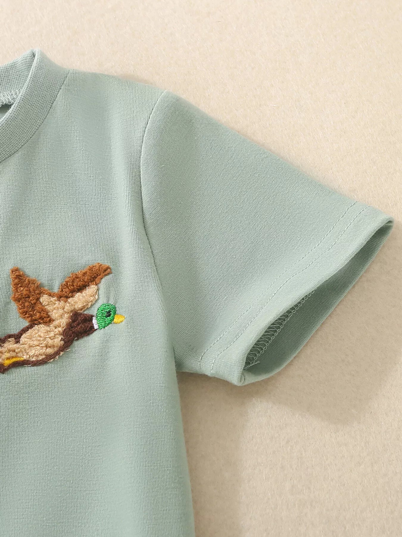 Children's Duck Embroidered T-shirt and Gingham Shorts Set