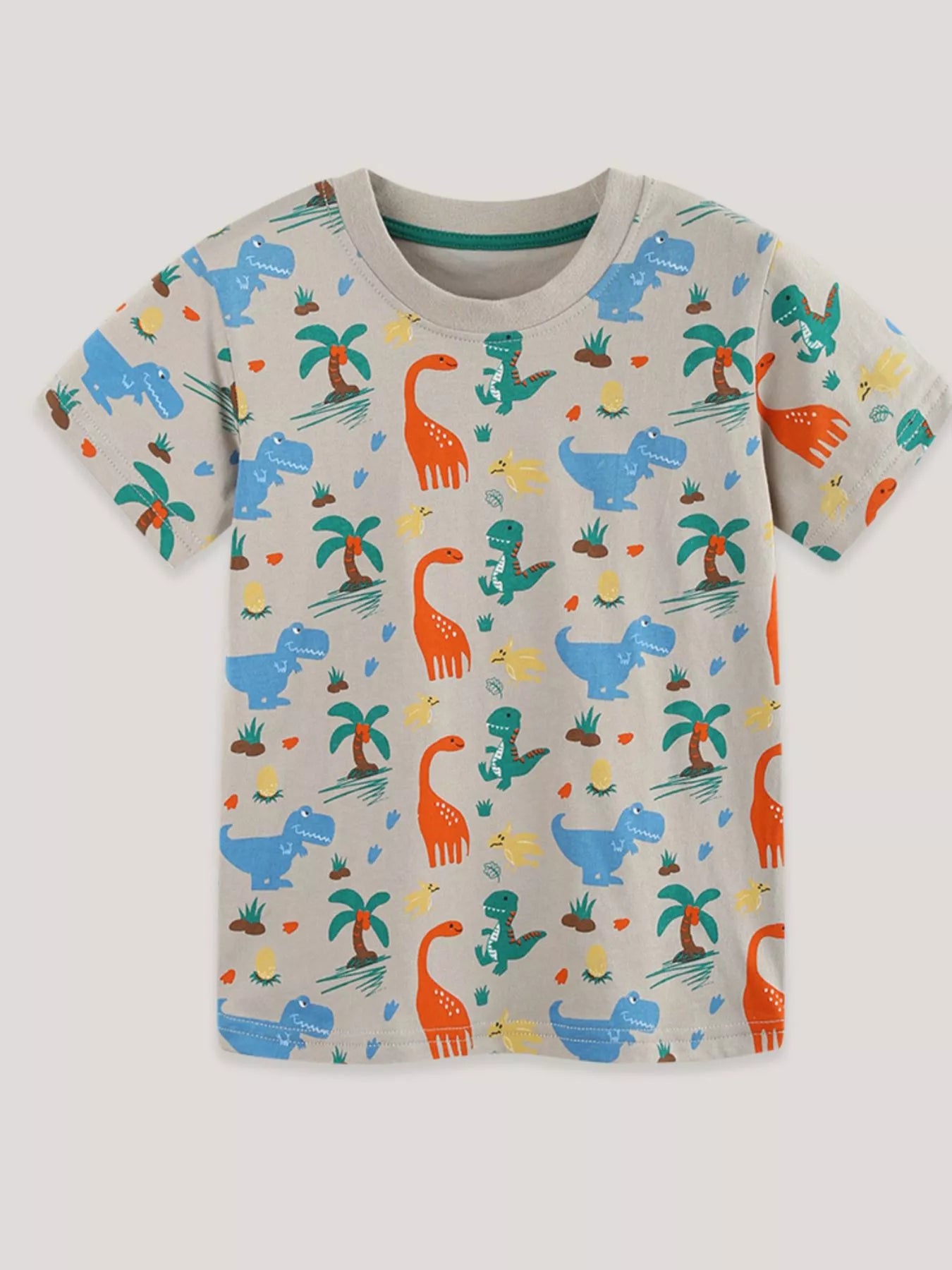 Children's Dinosaur Print Crew Neck Short Sleeve T-Shirt