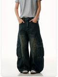 Men's Wide Leg Wash Cargo Jeans