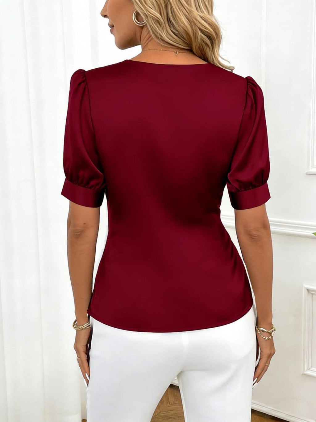 Satin V-Neck Wrap Blouse