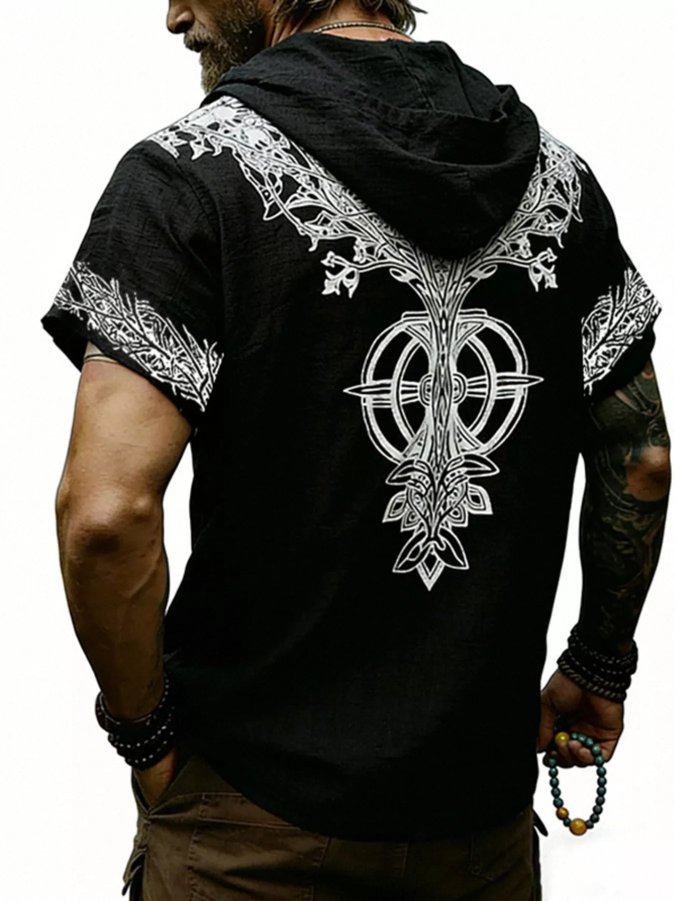 Men's Full Size Printed Hooded Short Sleeve Top Plus Size