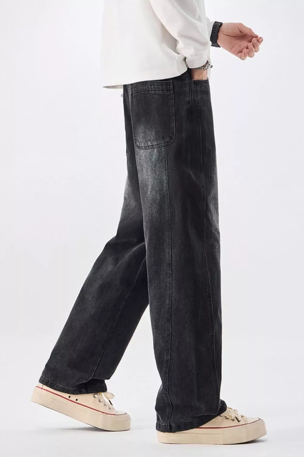 Men's Plus Size Vintage Wash Wide Leg Jeans