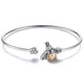 925 Sterling Silver  Bee Shape Cubic Zirconia and Austria Crystal Cuff Bracelet
