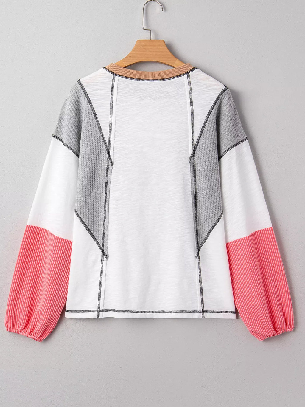 Color Block Textured Knit Patchwork Casual Top