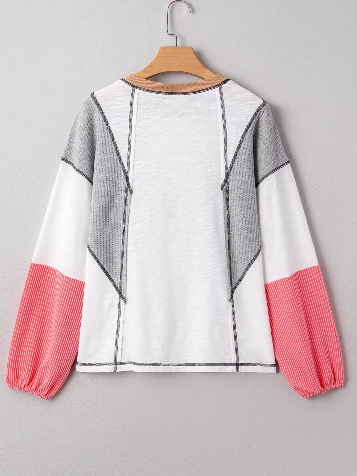 Color Block Textured Knit Patchwork Casual Top