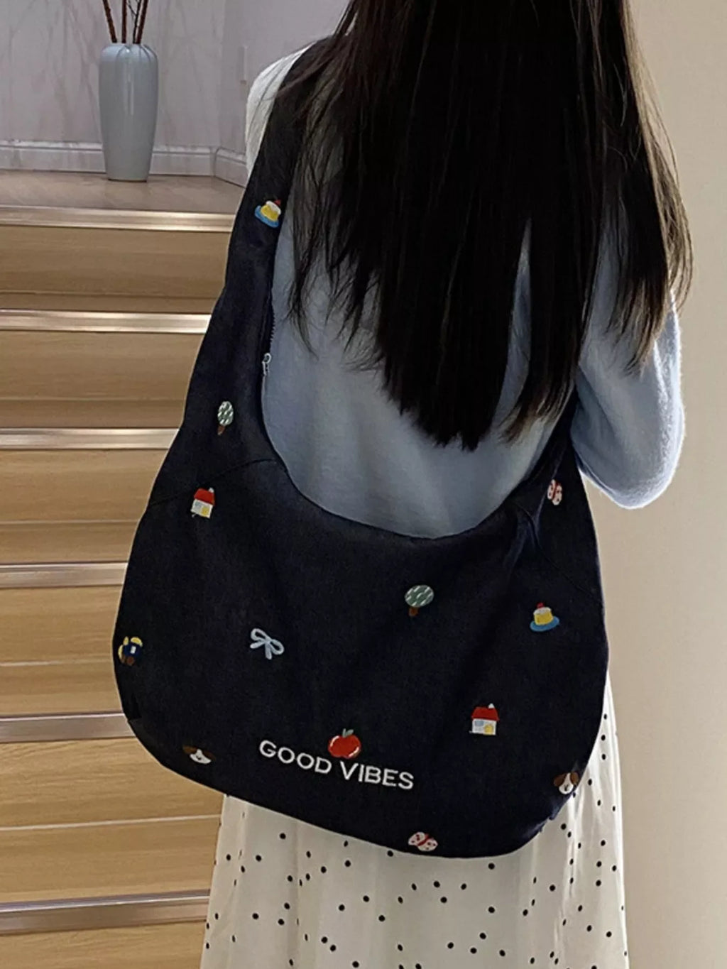 Embroidered Denim Crossbody Bag