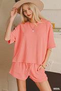 Zenana Raised Rib Short Sleeve Tee and Drawstring Shorts Set