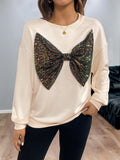 Sequined Bow Round Neck Sweatshirt