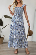 Smocked Printed Square Neck Dress
