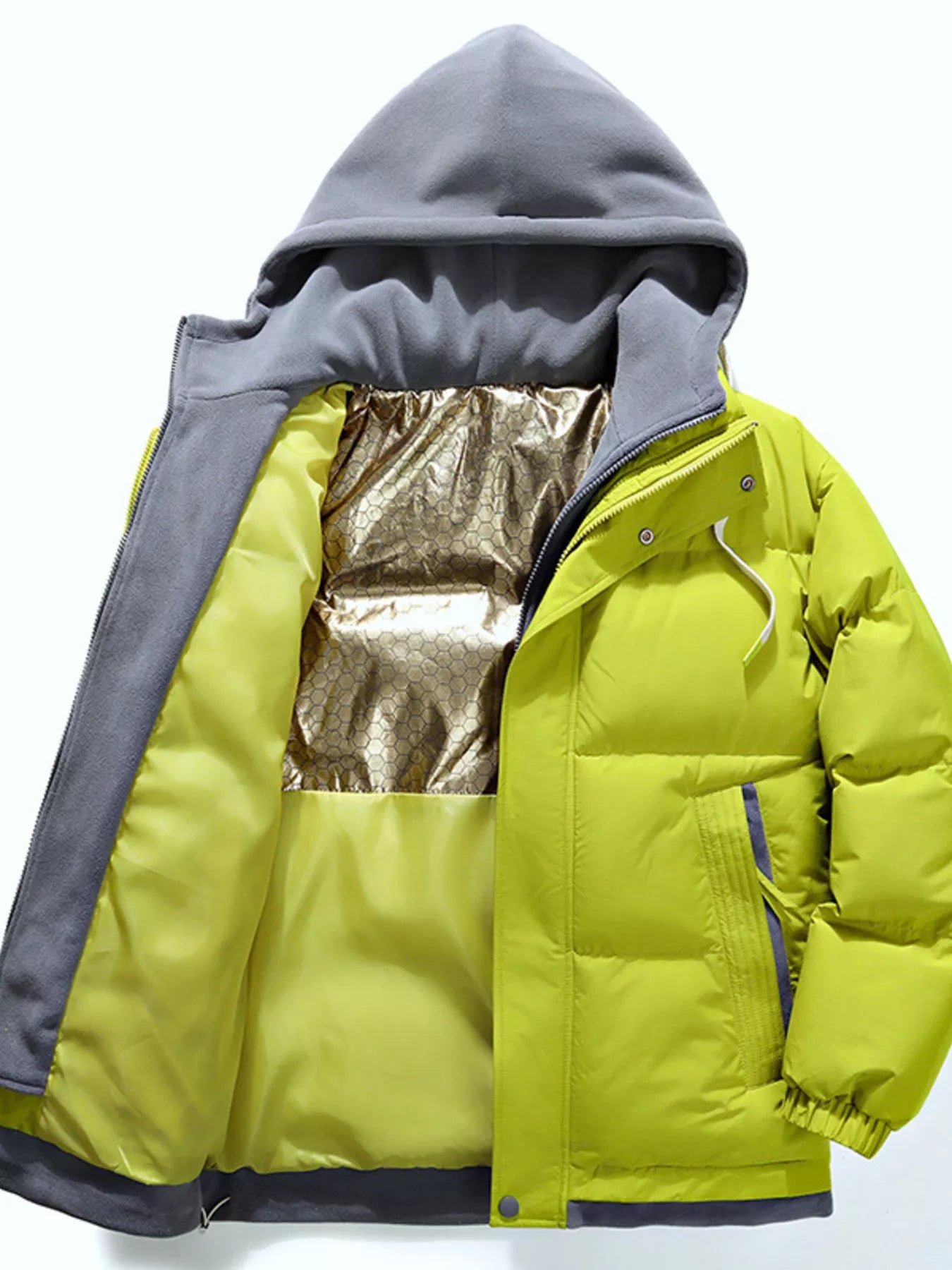 Men's Full Size Two-Tone Hooded Puffer Jacket Plus Size