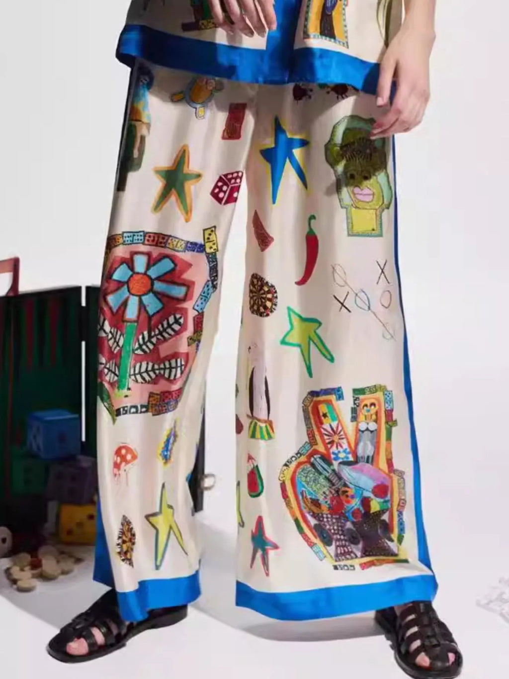 Printed Button Up Shirt and Pants Set
