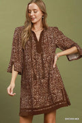 Umgee Mix Geometric Print V-Neck Tassel Detail Tunic Dress