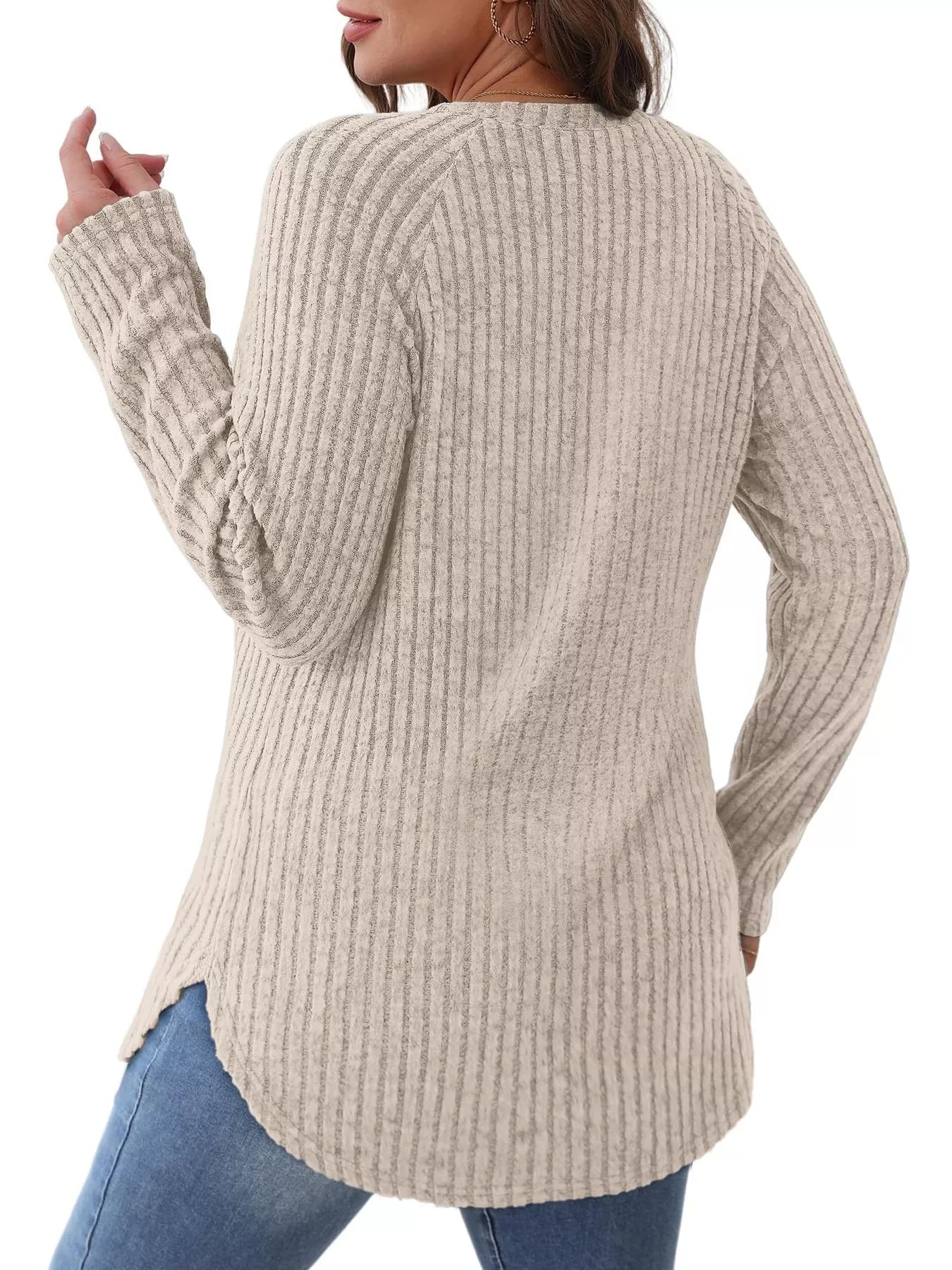 Ribbed Knit Long Sleeve T-Shirt