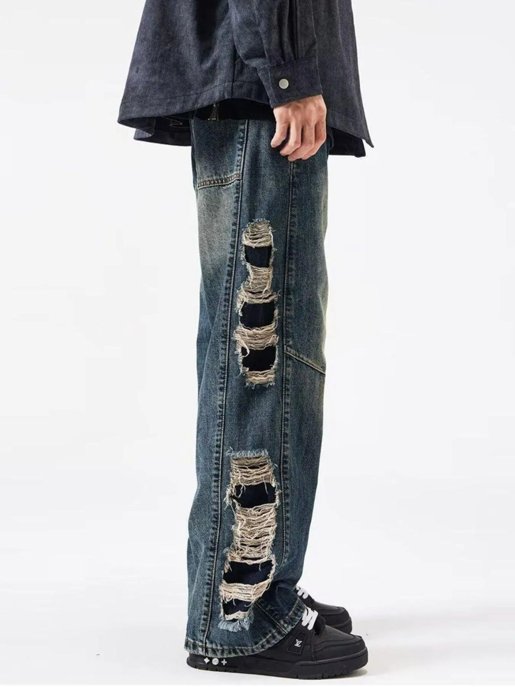 Men's Full Size Distressed Wide Leg Baggy Jeans Plus Size