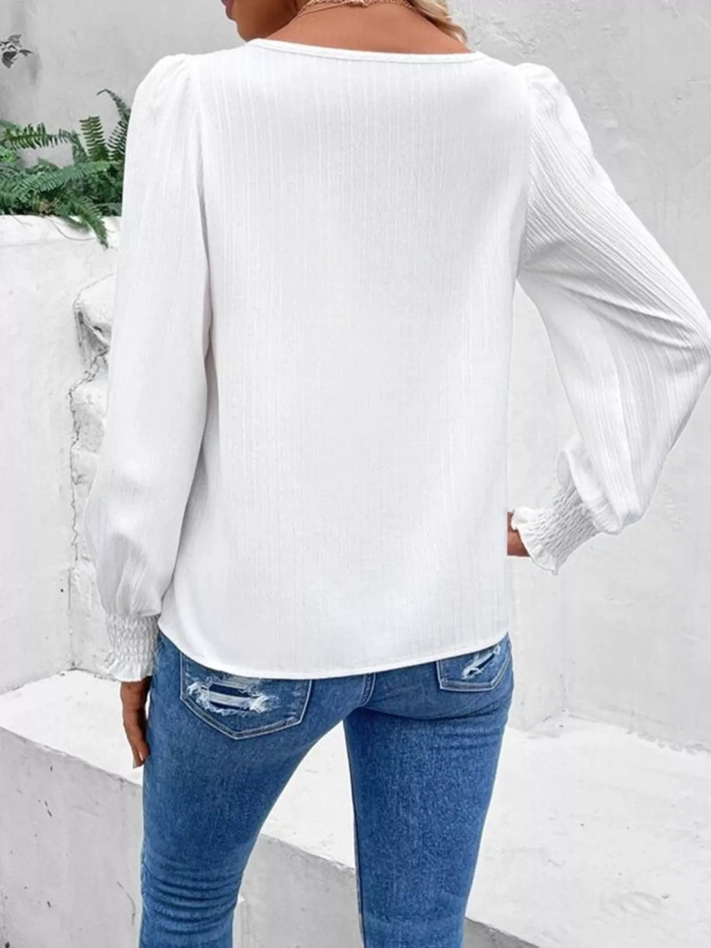 Lace Trim Long Sleeve Blouse
