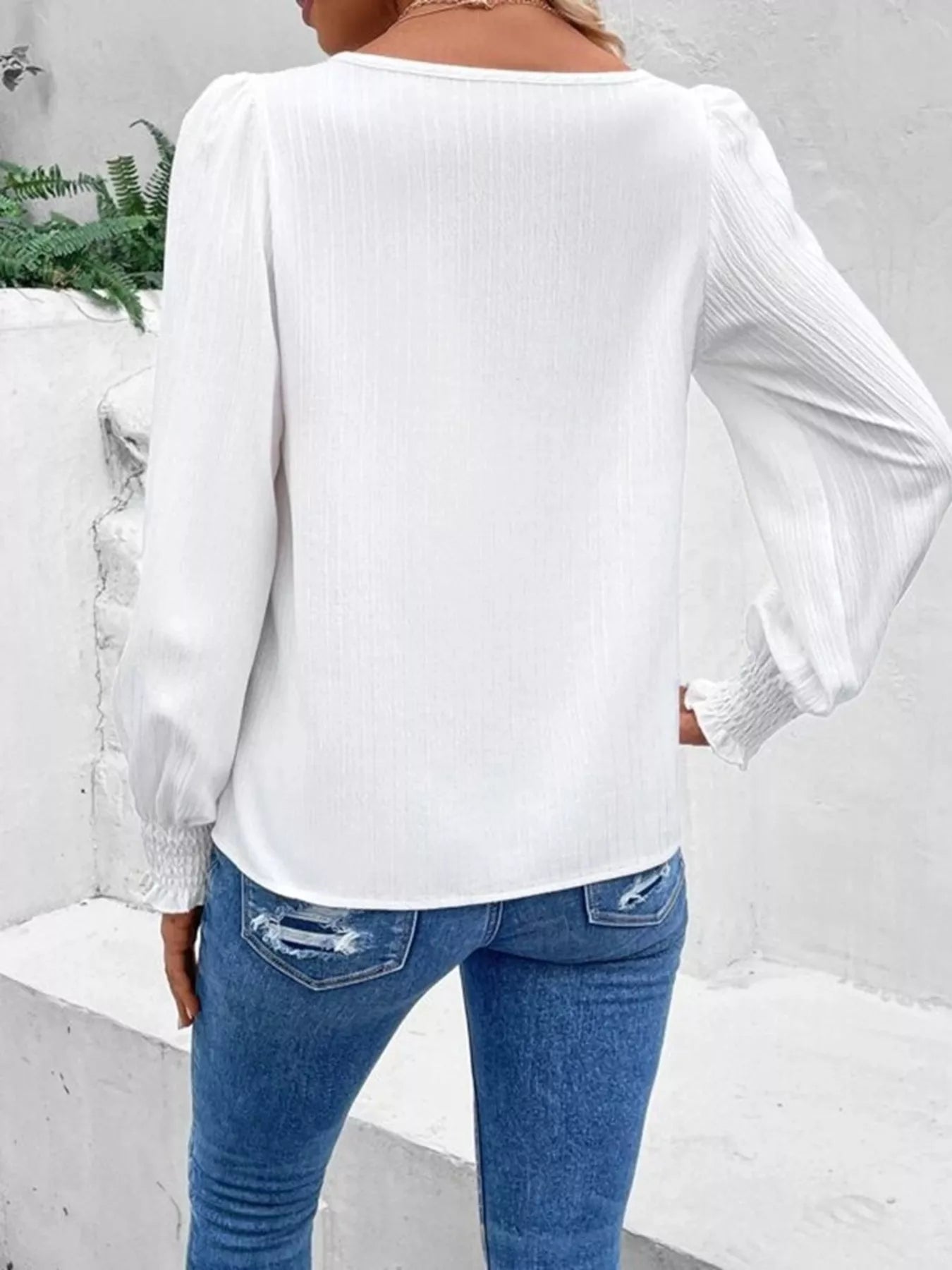 Lace Trim Long Sleeve Blouse