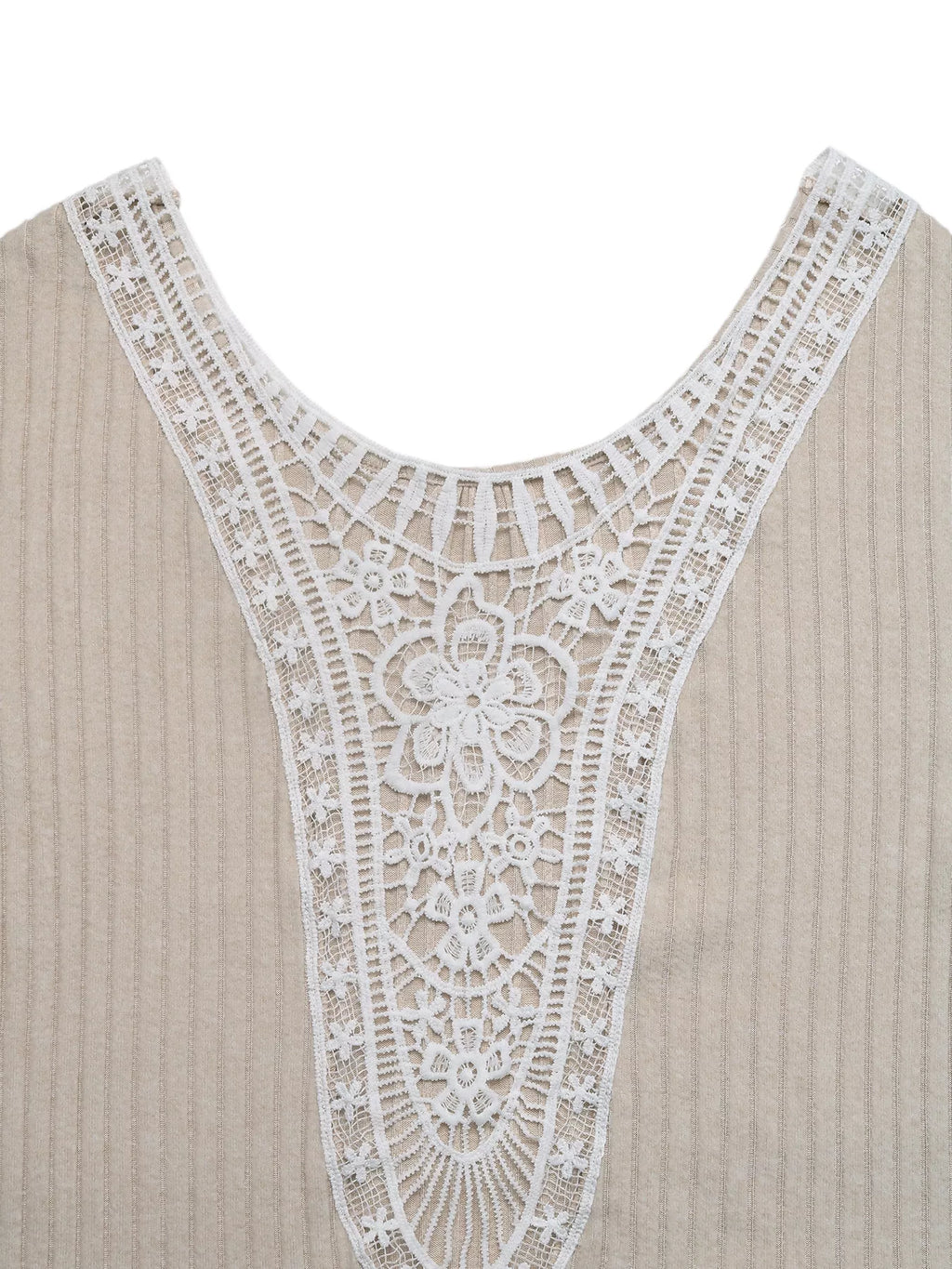 Lace Detail Ribbed Knit Long Sleeve T-Shirt