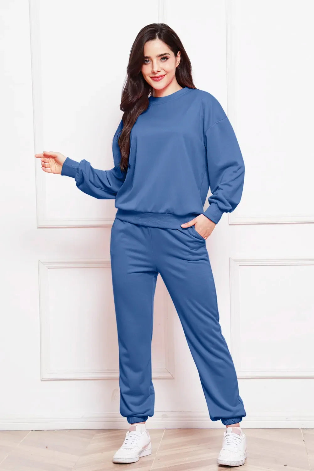 Round Neck Long Sleeve Sweatshirt and Pants Set