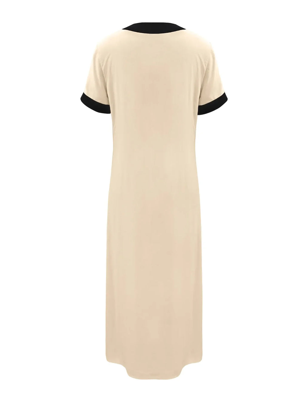 Button-Front Contrast Trim Midi Dress